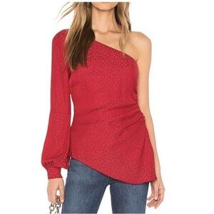 L'Academie Red Cheetah Asymmetrical Puff Sleeve Blouse size Medium